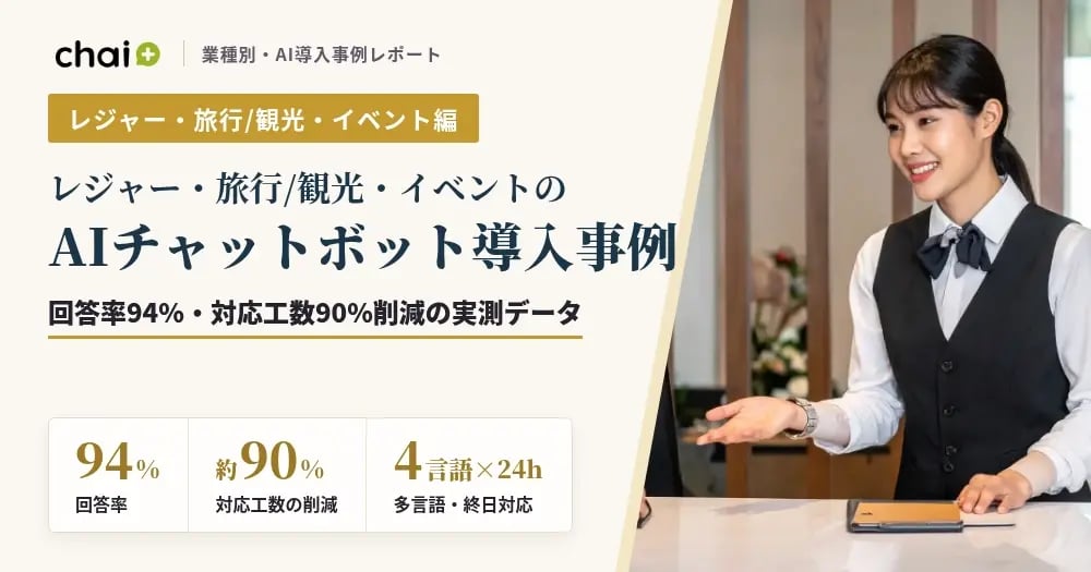 レジャー・旅行/観光・イベントのAIチャットボット導入事例｜回答率94%・対応工数90%削減の実測データ【chai+】