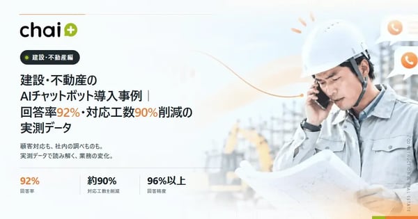建設・不動産のAIチャットボット導入事例｜回答率92%・対応工数90%削減の実測データ【chai+】